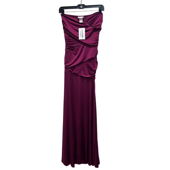 VTG Sabora Y2K Maxi Dress L Dark Red/Burgundy Strapless Evening Party Gown Rave - Picture 1 of 7